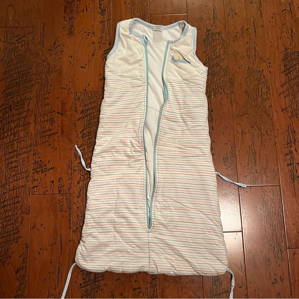 White and Blue Sleeveless Sleep Sack with Zipper